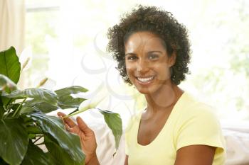 Royalty Free Photo of a Woman With an Indoor Plant