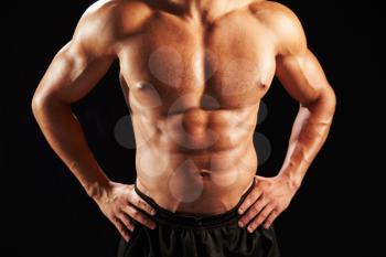 Male bodybuilder torso, front view, crop