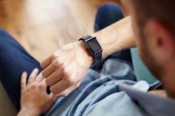Point Of View Shot Of Man Wearing Smart Watch