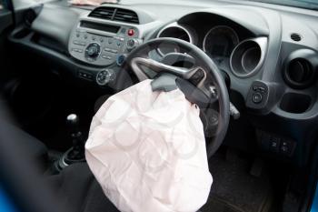 Interior Of Car After Accident With Safety Airbag Deployed