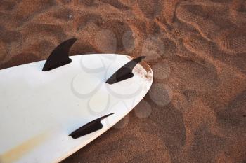 Close Up Of Underside Of Surfboard Lying On Sand