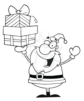 Royalty Free Clipart Image of Santa Holding Presents In The Air
