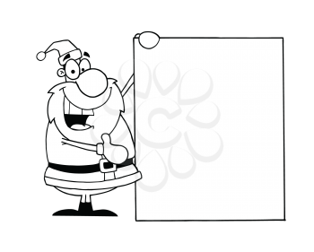 Royalty Free Clipart Image of Santa Holding Up A Blank Page 
