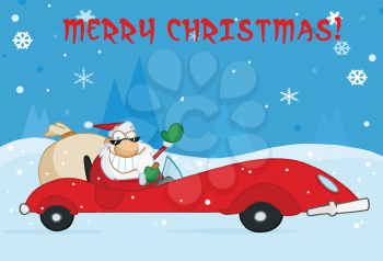 Royalty Free Clipart Image of Santa Driving A Hot Car
