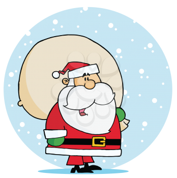 Royalty Free Clipart Image of Santa Holding His Toy Sack

