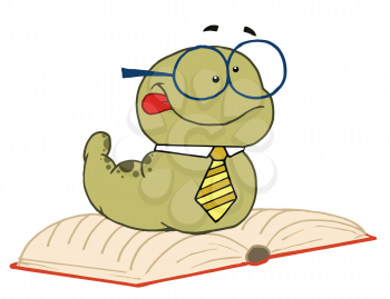 Royalty Free Clipart Image of a Worm on a Book