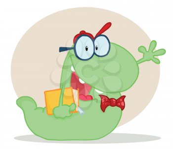 Royalty Free Clipart Image of a Worm With a Book