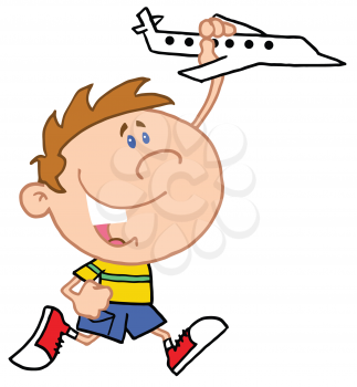 Royalty Free Clipart Image of a Little Boy With a Toy Plane