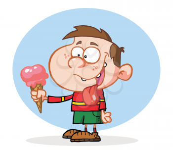 Royalty Free Clipart Image of a Boy With an Ice Cream Cone