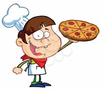 Royalty Free Clipart Image of a Boy With a Pizza