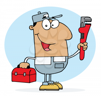 Royalty Free Clipart Image of a Man With a Wrench