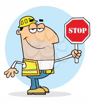 Royalty Free Clipart Image of a Man With a Stop Sign