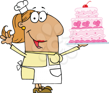 Royalty Free Clipart Image of a Baker With a Cake