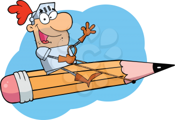 Royalty Free Clipart Image of a Man Riding a Pencil