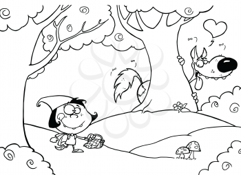 Royalty Free Clipart Image of Little Red Riding Hood and the Wolf