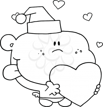 Royalty Free Clipart Image of Cupid in a Santa Hat Holding a Heart