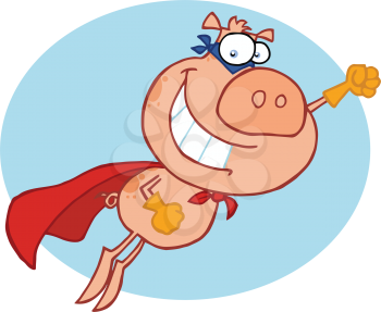 Royalty Free Clipart Image of a Pig Superhero