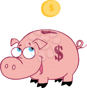Royalty Free Clipart Image of a Coin Going Into a Bank