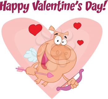 Royalty Free Clipart Image of a Pig Cupid on a Valentine Message