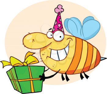 Royalty Free Clipart Image of a Bee With a Gift