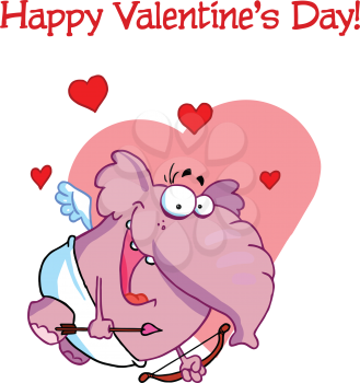 Royalty Free Clipart Image of a Valentine Message With an Elephant Cupid