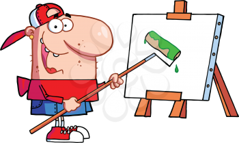 Royalty Free Clipart Image of a Painter at an Easel