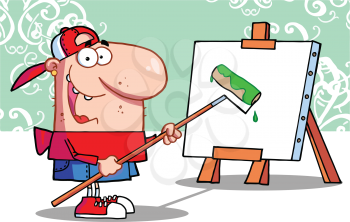 Royalty Free Clipart Image of a Painter at an Easel With a Roller