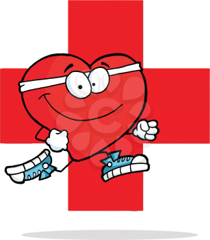 Royalty Free Clipart Image of a Heart in Front of a Red Cross