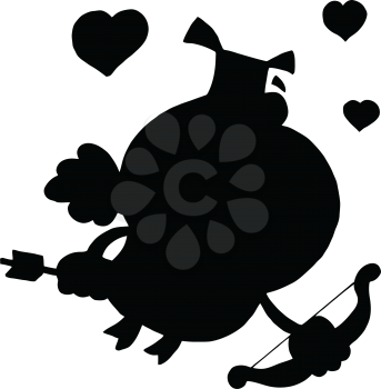 Royalty Free Clipart Image of a Silhouette Pig Cupid