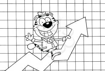 Royalty Free Clipart Image of a Tiger Riding an Arrow on a Chart