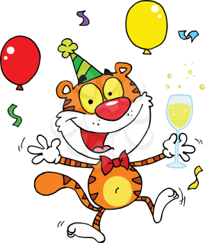 Royalty Free Clipart Image of a Tiger Partying