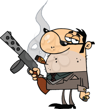 Royalty Free Clipart Image of a Gangster Carrying a Weapon