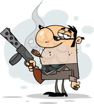Royalty Free Clipart Image of a Mobster Carrying a Weapon