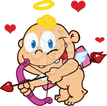 Royalty Free Clipart Image of a Cute Cupid With a Bow and Arrow