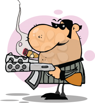 Royalty Free Clipart Image of a Gangster Carrying Weapons