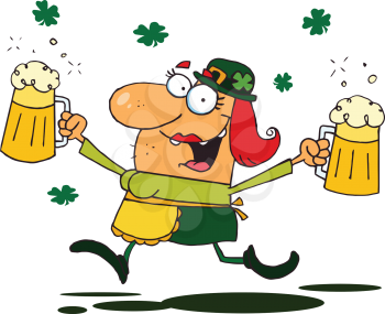 Royalty Free Clipart Image of a Saint Patrick's Day Woman With Beer Mugs
