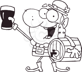 Royalty Free Clipart Image of a Leprechaun With a Glass of Beer and a Cask