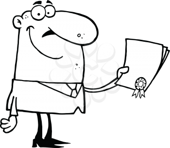 Royalty Free Clipart Image of a Businessman With a Contract in His Hand