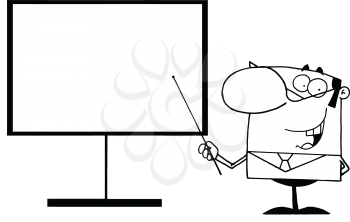Royalty Free Clipart Image of a Teacher Pointing at a Board