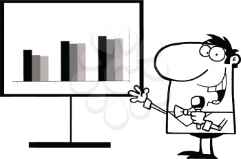 Royalty Free Clipart Image of a Man With a Chart Holding a Microphone