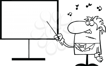 Royalty Free Clipart Image of a Music Teacher Pointing at t Board With a Baton
