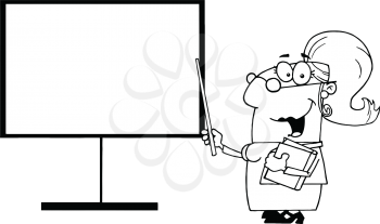 Royalty Free Clipart Image of a Teacher Pointing at the Board