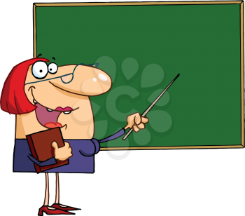 Royalty Free Clipart Image of a Female Teacher at a Chalkboard
