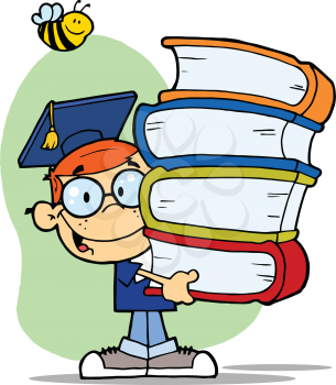 Royalty Free Clipart Image of a Male Student Graduate With Books