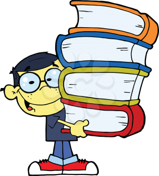 Royalty Free Clipart Image of an Asian Boy With Books in His Hands