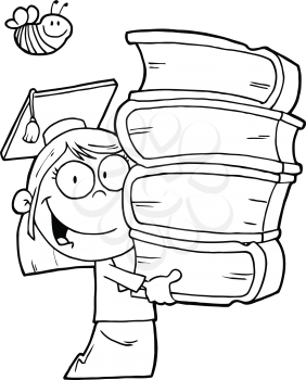 Royalty Free Clipart Image of a Girl Student With Books