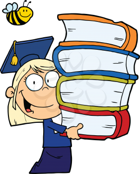 Royalty Free Clipart Image of a Girl Graduate With Books