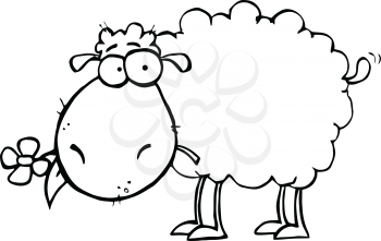 Royalty Free Clipart Image of a Sheep Eating a Daisy