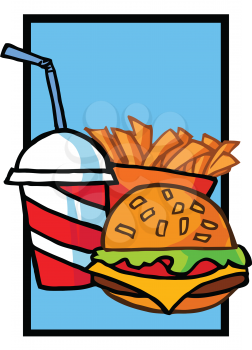 Royalty Free Clipart Image of Fast Food on Blue