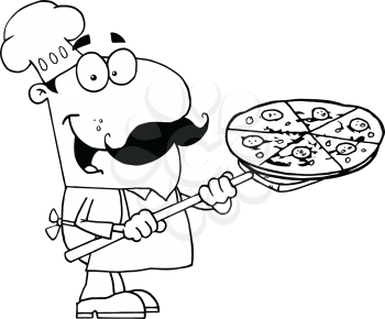 Royalty Free Clipart Image of a Pizza Guy With a Pizza